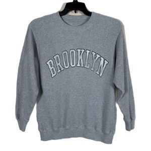 Aerie Brooklyn Slouchy Waffle Knit Top XS Oversized Gray Distressed